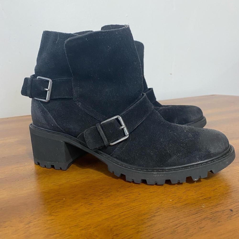 ROCKPORT Black Suede Buckle Moto Boots